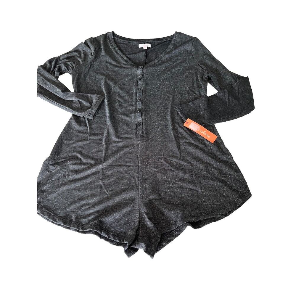 Colsie V-Neck Pajama Romper -Black Sparkle metallic Women's M NWT - Picture 6 of 14